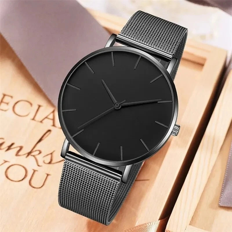 Relógio Masculino Black Steel Ultra Fino – Elegância e Estilo com Pulseira de Aço Inoxidável