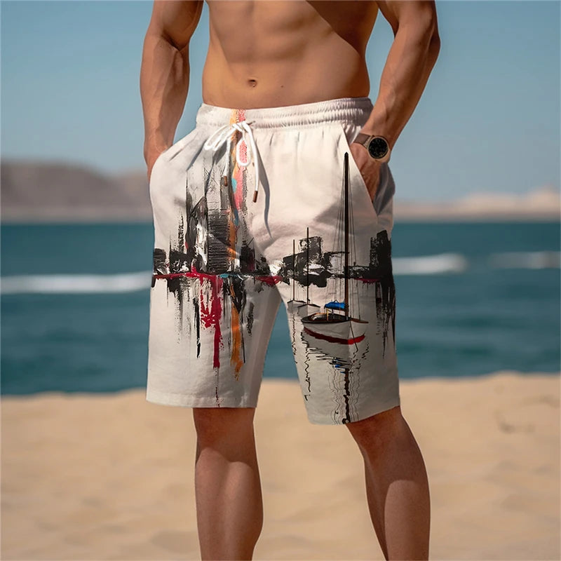 Shorts Masculino de Praia e Academia - Estampado, Confortável, Respirável, Cintura Elástica