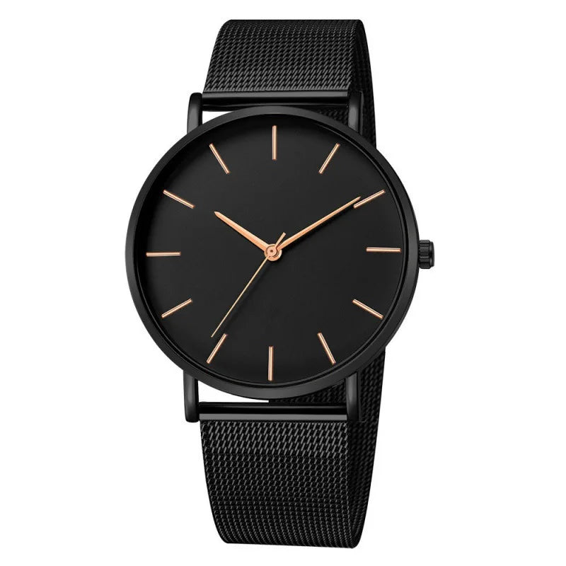 Relógio Masculino Black Steel Ultra Fino – Elegância e Estilo com Pulseira de Aço Inoxidável