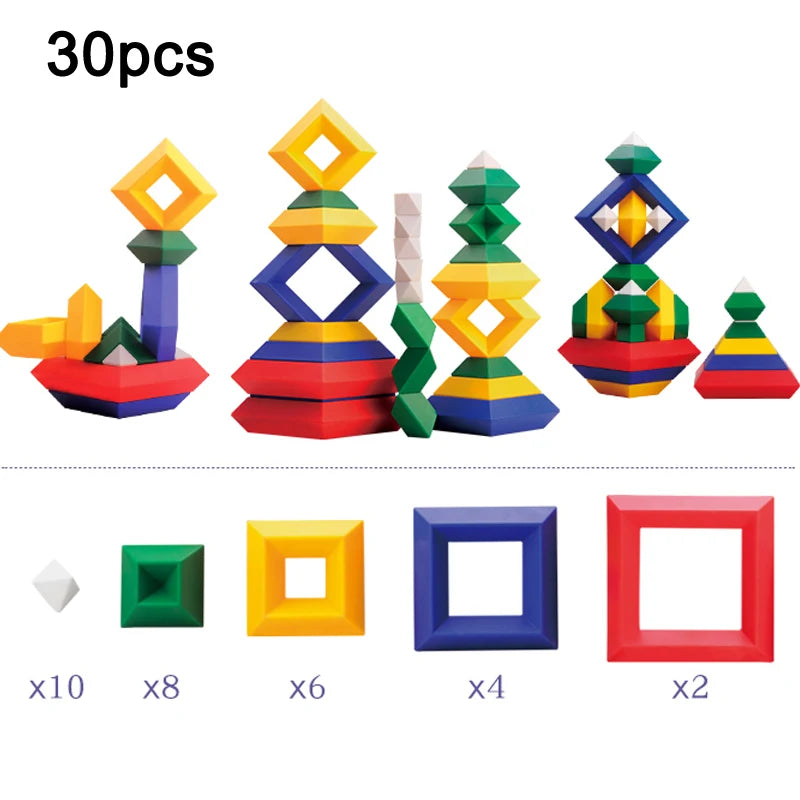 Conjunto de Blocos de Construção Infantil - Pirâmide Geométrica 3D Montessori para Meninos e Meninas 🧩✨