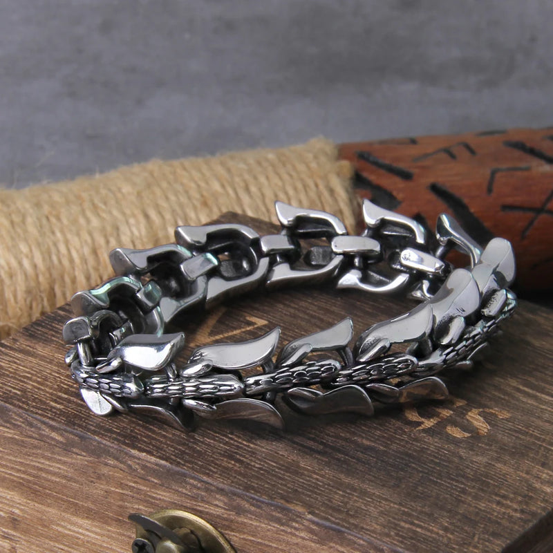 Pulseira Viking Ouroboros em Aço Inoxidável para Homens