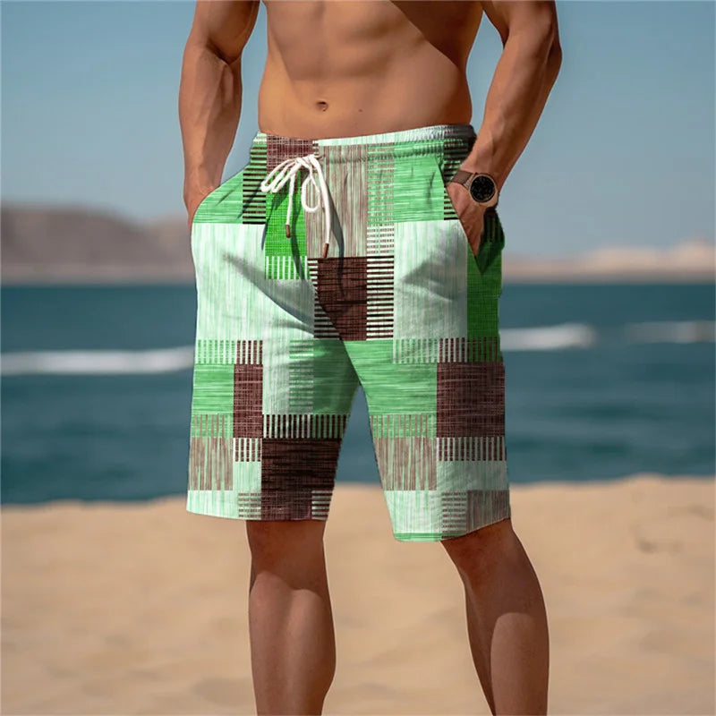 Shorts Masculino de Praia e Academia - Estampado, Confortável, Respirável, Cintura Elástica