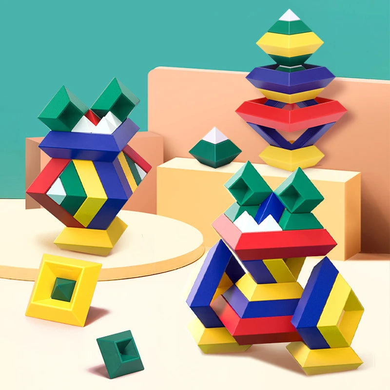 Conjunto de Blocos de Construção Infantil - Pirâmide Geométrica 3D Montessori para Meninos e Meninas 🧩✨